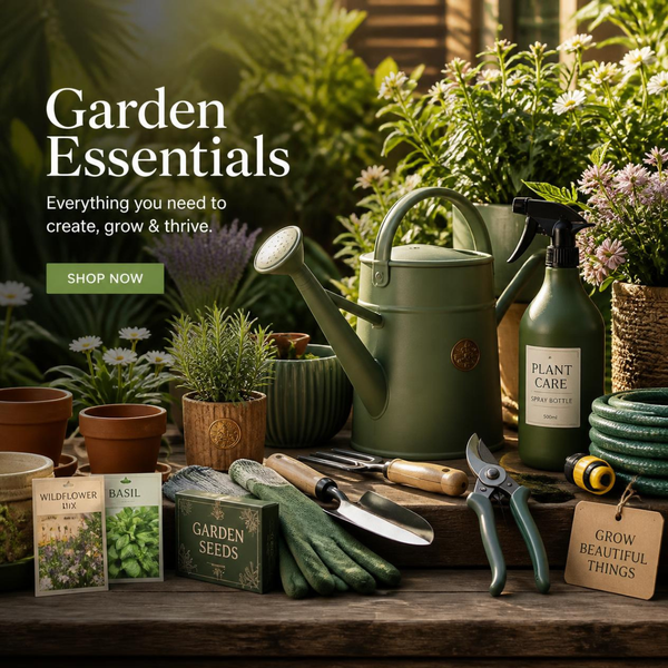 Garden tools, planters and outdoor gardening essentials.