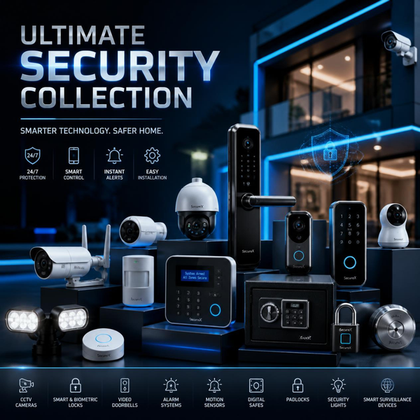 Home security products including smart cameras and safety accessories.