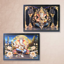 Divine Lord Ganesha Wall Painting with Wooden Frame Mix Design, 60x45 Cm Approx (1 Pc)