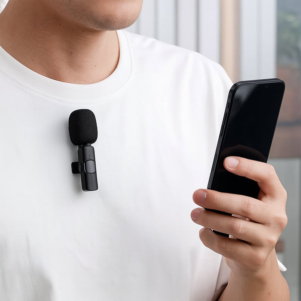 Intelligent Noise Cancelling Live Streaming Clip on Microphone for Type-C & for iPhone with Charging Mini Wireless Lapel Collar Microphone