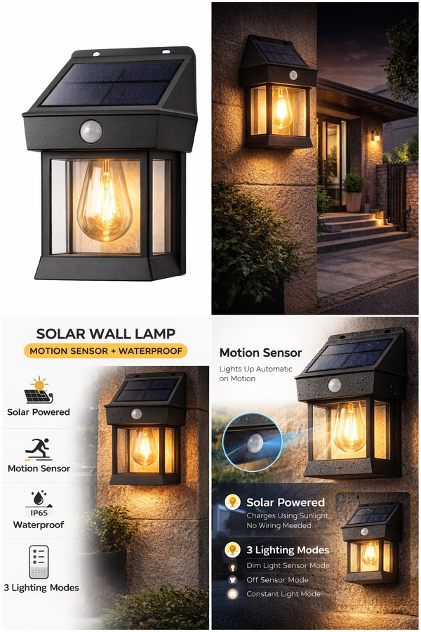 Solar Wall Lamp – Wireless Outdoor Motion Sensor Light | 3 Modes | Waterproof